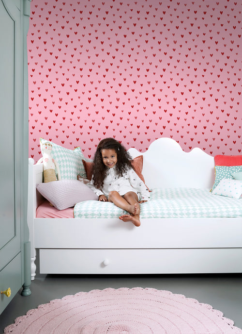 ESTAhome behang hartjes roze en rood - 50 x 900 cm - 131633