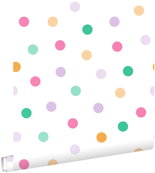 ESTAhome behang stip turquoise, paars, groen en oranje - 50 x 900 cm - 131621