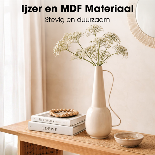 Mica Decorations Tosno Decoratieve Vaas - Bloemenvaas 24 x 20 x 43 cm - Woondecoratie Bloemvaas voor Binnen - IJzer, MDF, Fluweel - Off-white