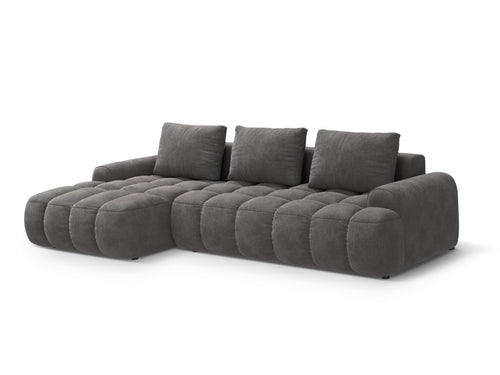 Cosmopolitan Design Uitklapbare hoekbank links met opbergdoos Linz 3-zits, flueel grijs - 142x275x84cm