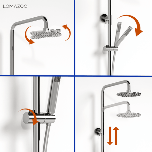 LOMAZOO regendouche Vincenzo - met thermostaatkraan & handdouche - chroom