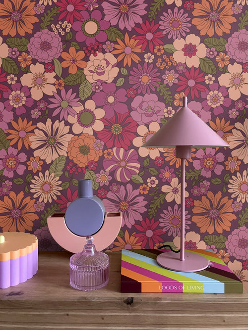 ESTAhome behang retro bloemen aubergine paars - 50 x 900 cm - 131810