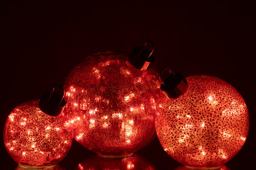 J-Line kerstbal - glas - rood - large - LED lichtjes - vtwonen shop