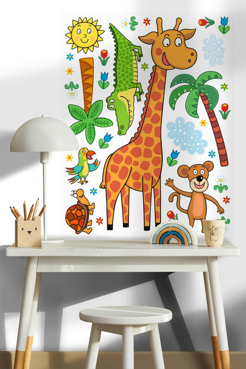 Sanders & Sanders muursticker jungle dieren groen, oranje en blauw - 85 x 65 cm - 600242