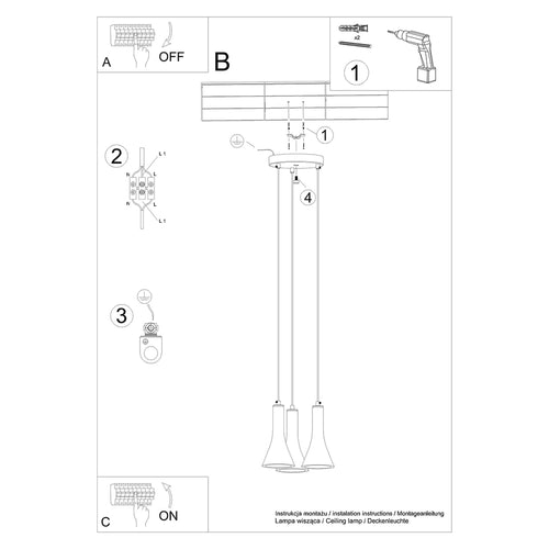 Sollux Lighting Hanglamp REA 3P beton - 27x27x115cm