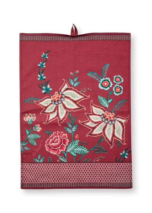 Pip Studio Flower Festival Theedoeken - Keukendoek - Donkerroze - Set van 2 - 50x70cm - vtwonen shop