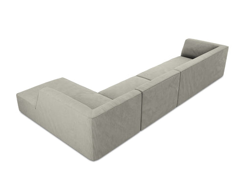 Micadoni rechter hoekbank Ruby 5-zits, ribfluwelen, lichtgrijs - 180x366x69cm