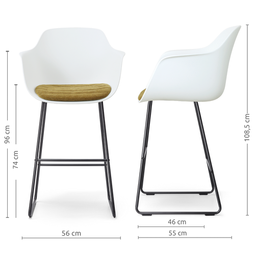 Nolon Nino-Liz barkruk wit met mosgroen zitkussen - zwart onderstel - 75 cm