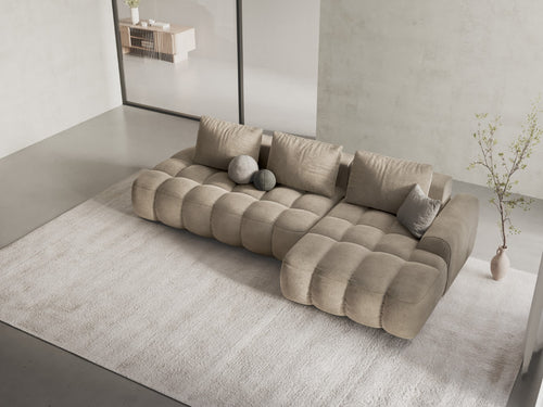Cosmopolitan Design Converteerbare hoekbank rechts met opbergdoos Linz 3-zits, flueel lichtbeige - 142x275x84cm