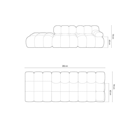 Cosmopolitan Design - Linker modulaire bank Cortina 4-zits, flueel turkoois - 94x282x70cm