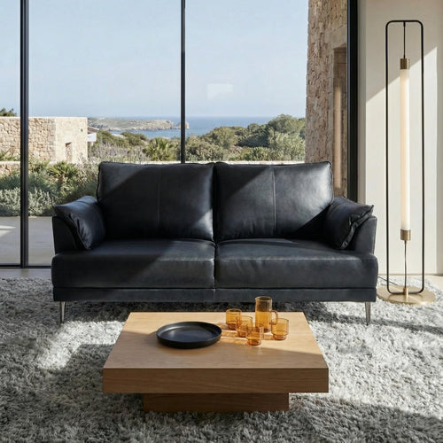 Furnhouse 2-zitsbank Soul - Zwart - Leer - 90x160x88