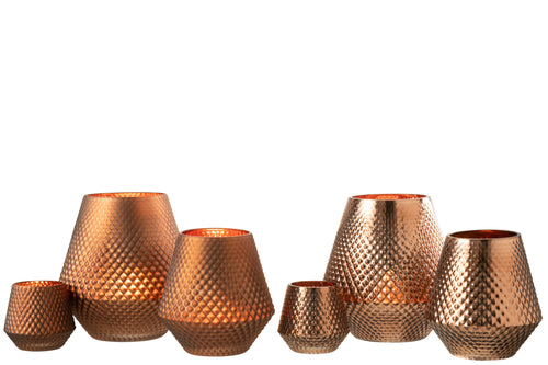 J-Line theelichthouder Cari - glas - koper - medium - 2 stuks