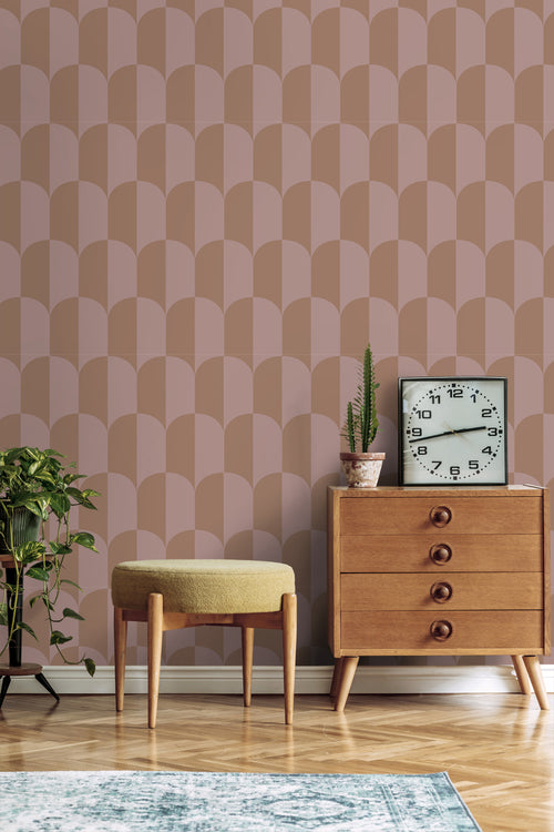 ESTAhome behang art deco bogen oudroze en bruin - 53 cm x 10.05 m - 131235 - vtwonen shop