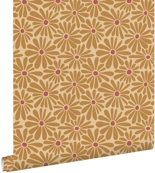 ESTAhome behang madeliefjes okergeel en roze - 53 cm x 10.05 m - 131152