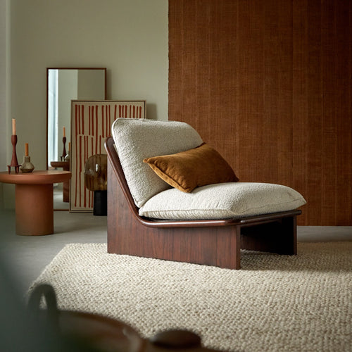 Tikamoon Fauteuil in massief mindihout en ecru stof - Beige