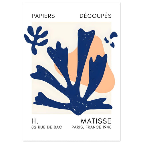 Artfulprints Poster Matisse – Abstract bloom navy blue II   - A4 21x29.7 cm - Blauw