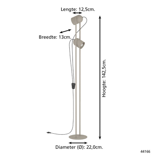 EGLO vloerlamp Tilston - 142.5 cm - zandkleur