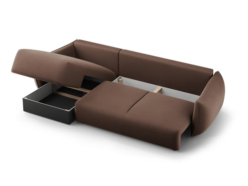 Cosmopolitan Design Converteerbare hoekbank rechts met opbergdoos Matera 4-zits, flueel chocolade - 173x253x86cm