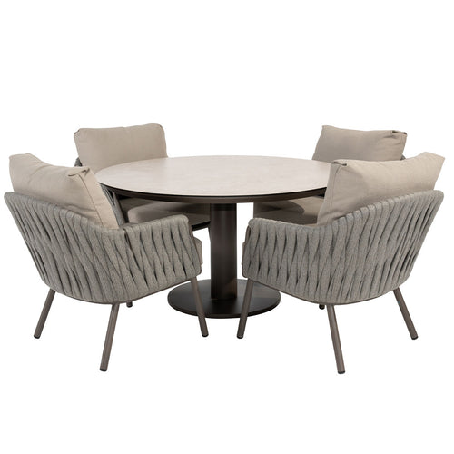 Taste by 4 Seasons tuinset Cannes 5-delig - Sarah lage tuintafel Ø130 cm - terre ceramic print