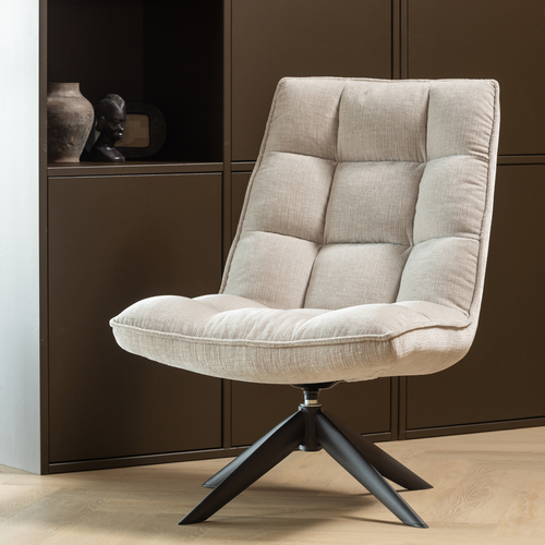 WOOOD draaifauteuil Jouke - Chenille Structuur - Naturel - 97x70x85