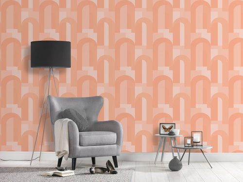 Livingwalls behang art deco motief oranje en beige - 53 cm x 10,05 m - AS-391702 - vtwonen shop