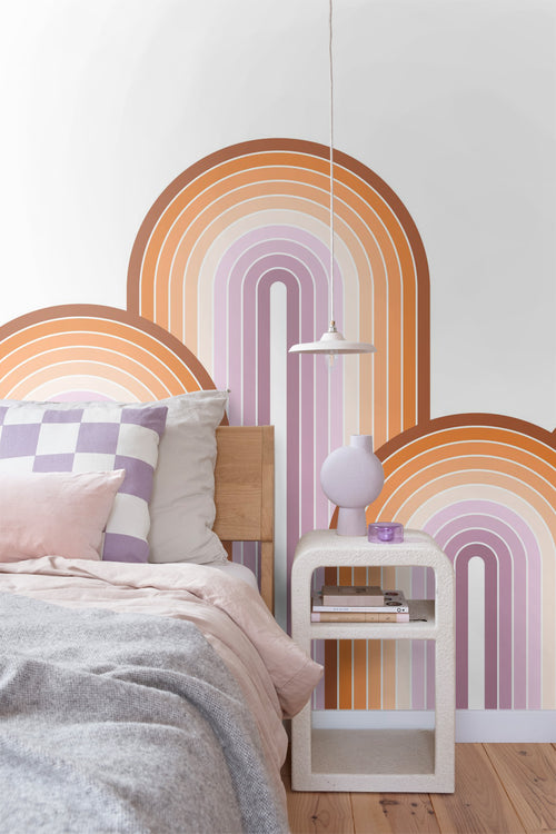 ESTAhome fotobehang halve cirkels in retro stijl oranje en lichtpaars - 3 x 2.79 m - 159553