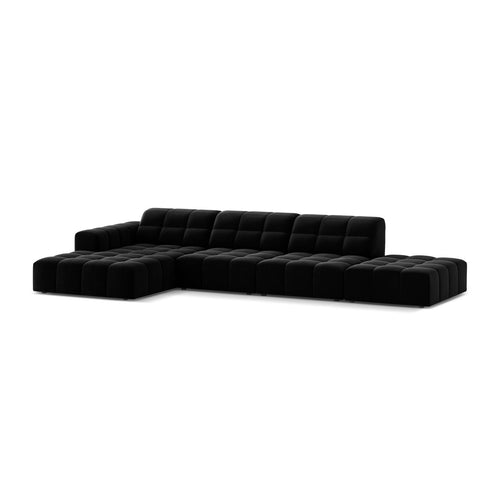 Cosmopolitan Design - Linker hoekbank Chicago 5-zits, flueel zwart - 167x348x78cm