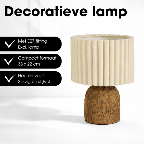 Mica Decorations Frey Tafellamp Woonkamer - Japandi Stijl - Lamp Decoratief met Lampenkap - Bureaulamp Tafellampen Woonkamer - 33 x ⌀22 cm - Bruin
