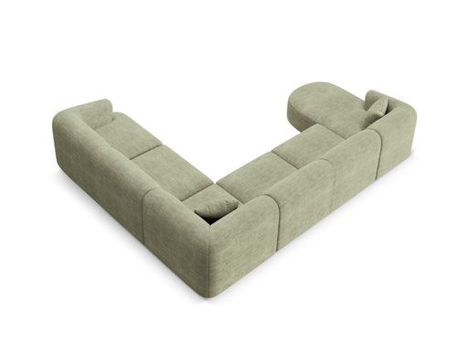 Cosmopolitan Design Modulaire panoramische hoekbank rechts Campi 7-zits, ribfluwelen mosgroen - 255x330x70cm