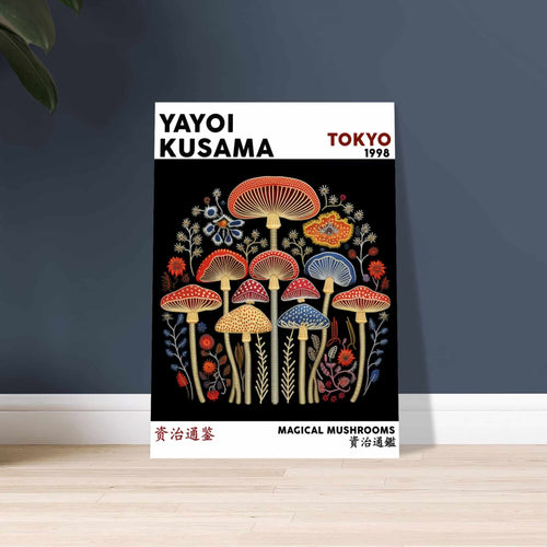 Artfulprints Poster met Lijst Yayoi Kusama - Magical mushrooms   - A4 21x29.7 cm - Meerkleurig