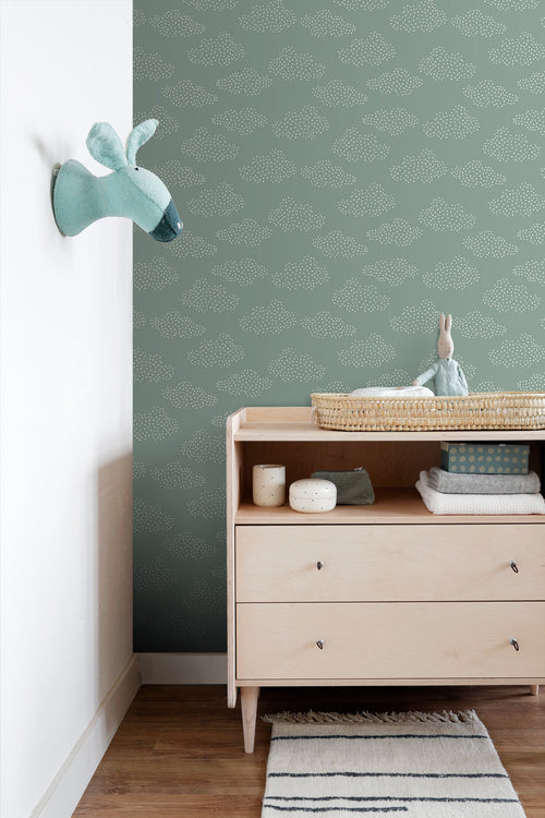 ESTAhome behang wolkjes blauwgroen - 50 x 900 cm - 131222 - vtwonen shop