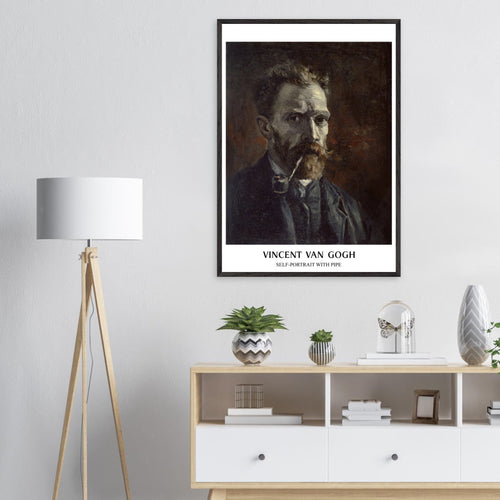 Artfulprints Poster Vincent van Gogh - Self-portrait with pipe   - A4 21x29.7 cm - Bruin