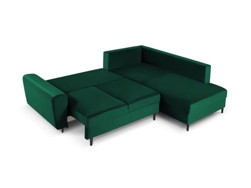Cosmopolitan Design Converteerbare hoekbank rechts met opbergdoos Kyoto 5-zits, flueel, flessengroen - 194x243x88cm