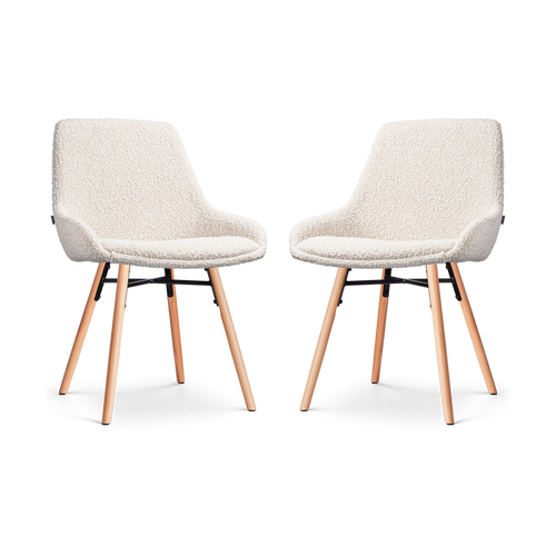 Nolon Nena-Isa Eetkamerstoelen Set van 2 - Bouclé Beige - Houten Poten - vtwonen shop