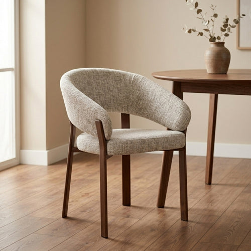 DÉJA Living Eetkamerstoel Chera - Beige/Walnoot - Set van 2