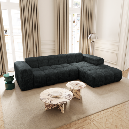 Premium Interiors - Rechthoekige hoekbank BLOOM - gewaafd fluweel antracietgrijs 290cm