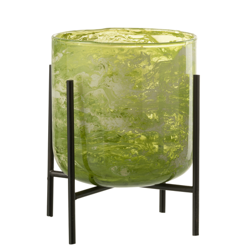 J-Line windlicht Staand Marmer - kaarshouder - glas/ijzer - groen - medium - vtwonen shop