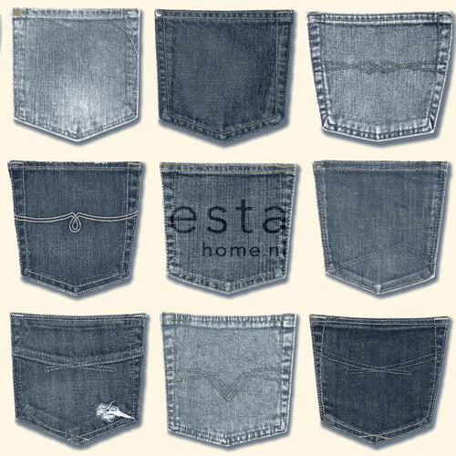 ESTAhome behang spijkerbroek zakken lichtblauw - 53 cm x 10.05 m - 137739