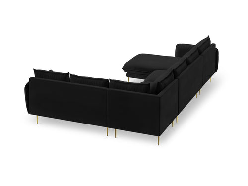 Cosmopolitan Design Panoramische hoekbank rechts Vienna 7-zits, flueel, zwart - 235x330x95cm