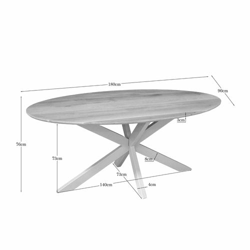 Starfurn Eettafel Ferris - Ovaal Zand/Eikenhout- 180x100x76cm