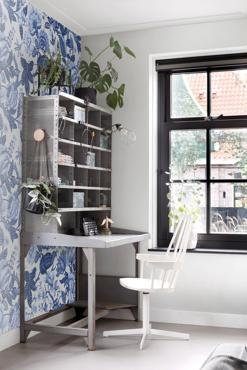 Sanders & Sanders fotobehang bloemen delfts blauw - 200 x 280 cm - 611979