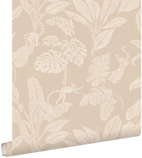 ESTAhome behang apen en jungle bladeren beige - 50 x 900 cm - 139858 - vtwonen shop