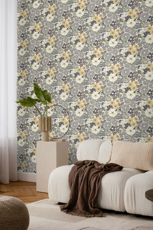 Borastapeter behang retro bloemen grijs - 53 cm x 10.05 m - 661020 - vtwonen shop