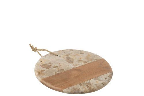 J-Line kaasplank Rond Marmer - steen - biege/naturel