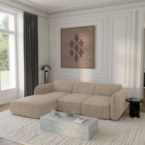 Sia Home - Rechte hoekbanken LIVIA - Fluweel weefsel - Beige - 274cm