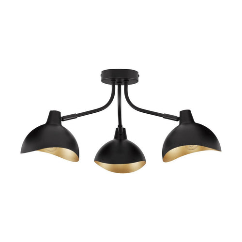 Nova Luce GETI Lange plafondlamp met meerdere armen, halfverzonken, matzwart, goudkleurig, E14 fitting, 3x5W