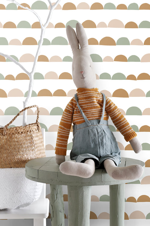 ESTAhome behang grafisch motief zacht roze, warm oranje en mintgroen - 53 cm x 10.05 m - 139267
