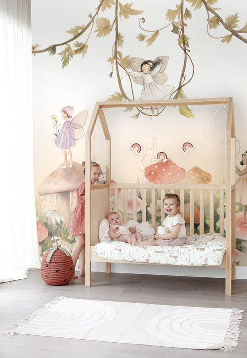 ESTAhome fotobehang elfjes wit, beige, groen en roze - 250 x 279 cm - 159499 - vtwonen shop