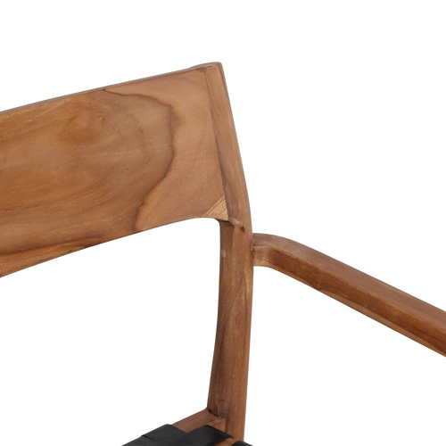 Raw materials teak eetkamerstoel Freya - zwart leer - 54x45x80 cm