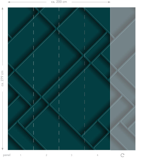 ESTAhome fotobehang wandpanelen diagonaal petrolblauw - 200 x 279 cm - 158964 - vtwonen shop